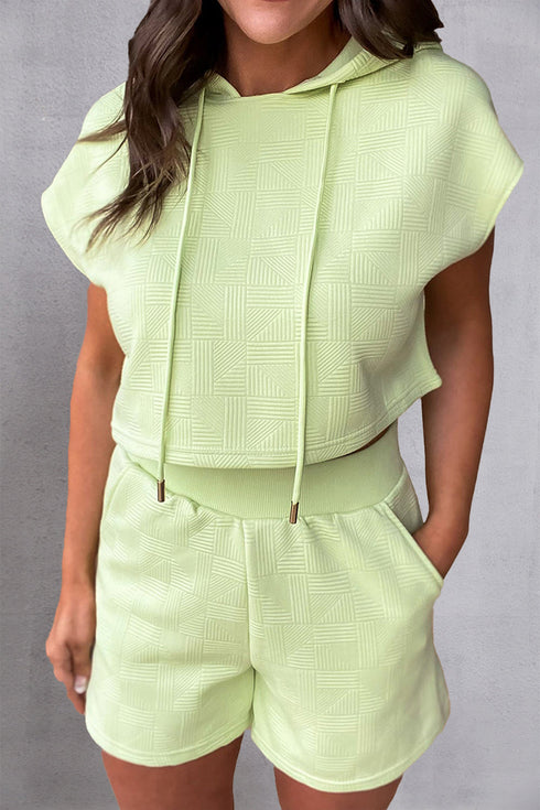 'Alina' Textured Hoodie and Shorts Set - Celes Fashion